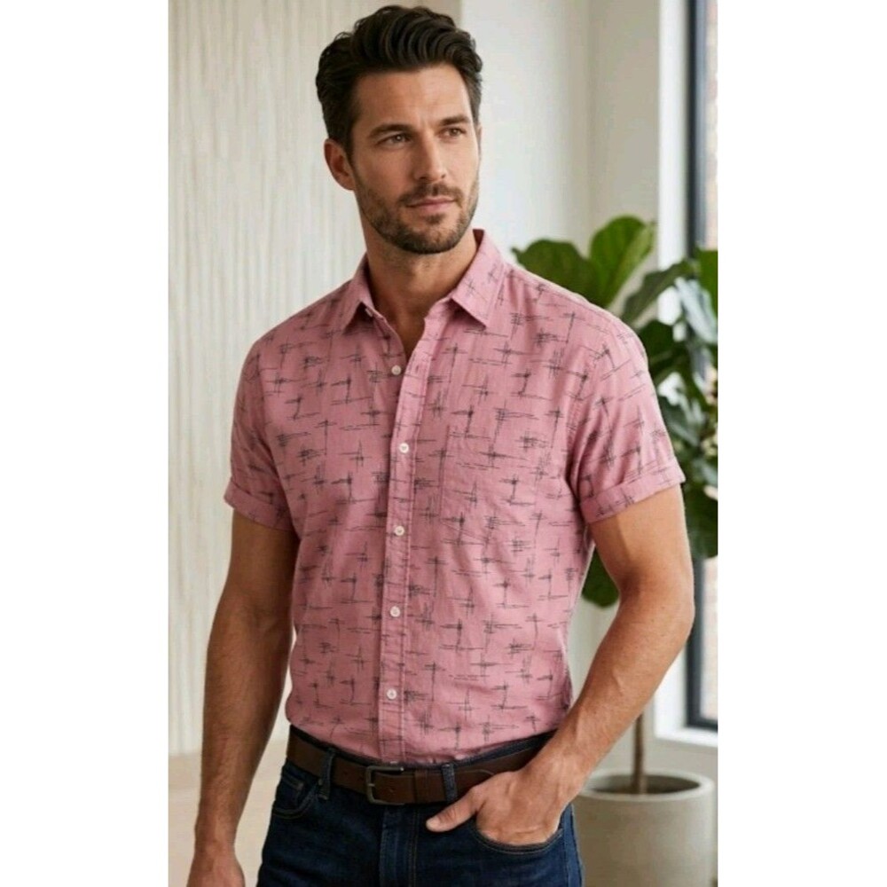 Berkley  Men's Shirt Size L Button Cotton Short Sleeve Made In USA